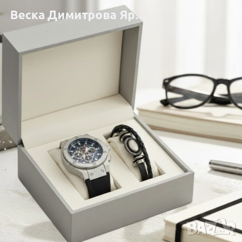 Стилен мъжки подарък – часовник и гривна в комплект, снимка 6 - Бижутерийни комплекти - 52102388