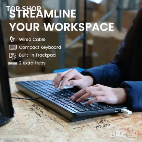 Нова Компактна Клавиатура с Тъчпад + USB Хъбове, Поддръжка Windows, снимка 3 - Клавиатури и мишки - 49451186