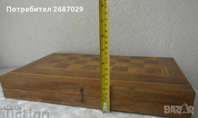 Голяма Луксозна Стара дървена кутия за игра на шах и табла, снимка 5 - Други - 28952284