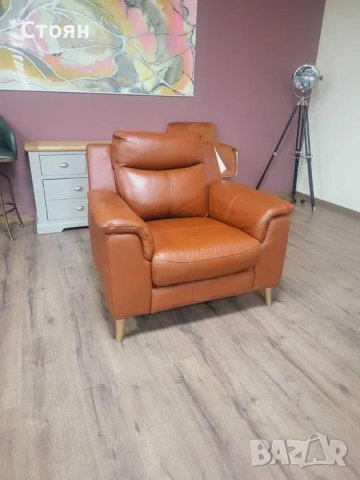 Кафяв кожен фотьойл, снимка 10 - Дивани и мека мебел - 43290509