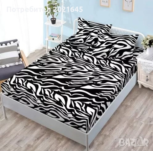 Чаршаф с ластик за голяма спалня и 2 калъфки