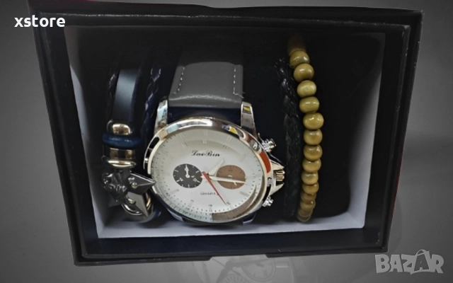 Стилен мъжки часовник в комплект с гривни, снимка 3 - Мъжки - 52793448