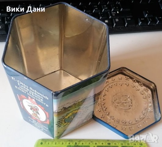 рядка ретро E. Otto Schmidt Nurnberg ламаринена кутия бисквити Западна Германия, снимка 9 - Колекции - 33628870