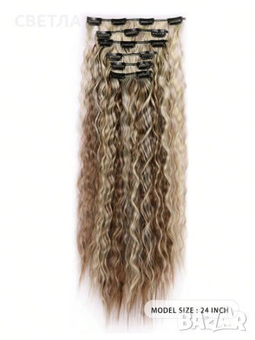 Екстеншън на кичури, Екстеншъни на клипс, снимка 2 - Аксесоари за коса - 51937004