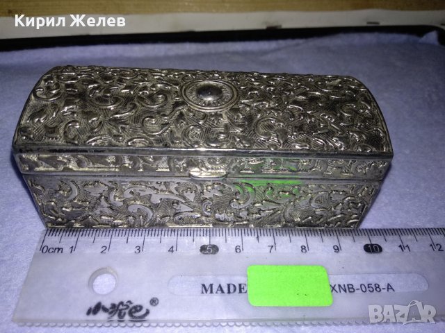 СТАРА ПОСРЕБРЕНА БОГАТО ТРАДИЦИОННО ОРНАМЕНТИРАНА БРОНЗОВА РЕТРО КУТИЙКА за БИЖУТА с ПЛЮШ 32244 , снимка 13 - Други ценни предмети - 38258917