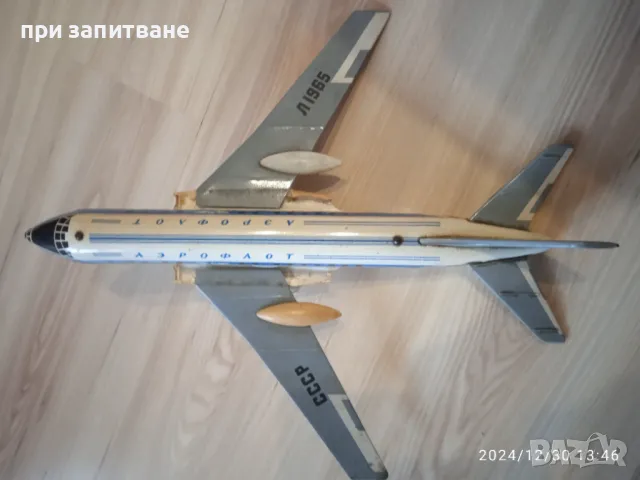 Стара руска ламаринена играчка самолет, 40 см., снимка 2 - Колекции - 48497805