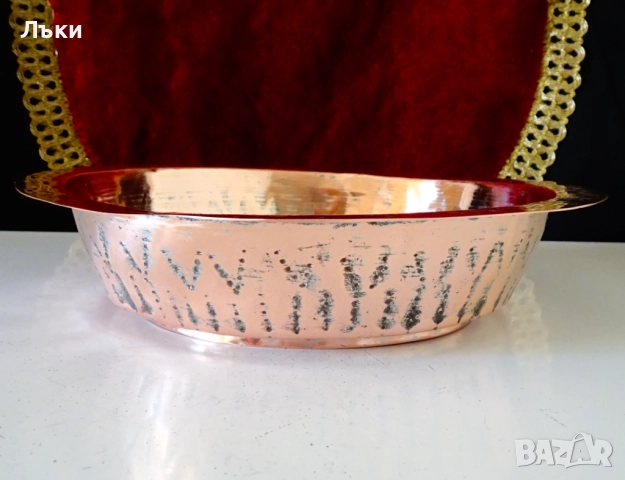 Ръчно кована медна купа,сахан,паница,чиста червена мед. , снимка 2 - Антикварни и старинни предмети - 52325005