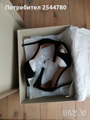 Чисто нови черни естествен велур и кристали Сваровски сандали на висок ток Eva Longoria, снимка 2 - Сандали - 37495782