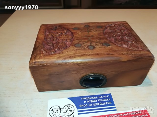 КРАСИВА ДЪРВЕНА КУТИЯ С ЧЕРЕН КАМЪК-16Х10Х6СМ, снимка 6 - Антикварни и старинни предмети - 28722844