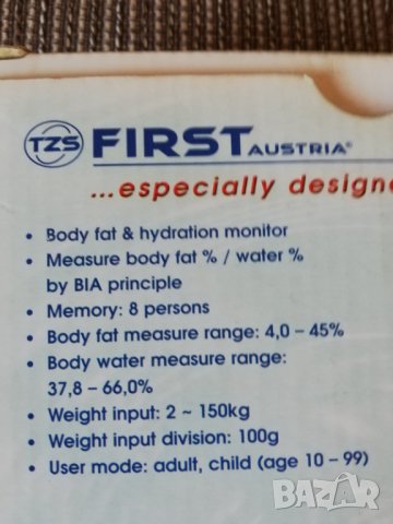 First FA:8070 body fat уред за измерване на телесни мазнини, снимка 4 - Други - 37982992