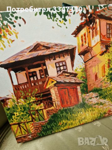Прекрасна Картина с Пейзаж от Български Етно Къщи / Домашен Уют в Цветове !, снимка 3 - Картини - 43167113