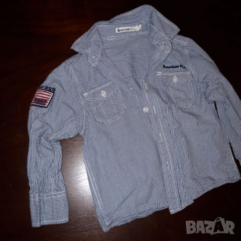 2-3г 98см Риза с дълъг ръкав Материя памук Цвят тъмно синьо каре без следи от употреба