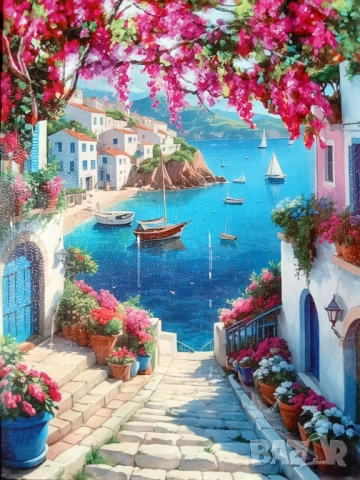 Средиземноморски пейзаж в рамка, снимка 2 - Картини - 52659198