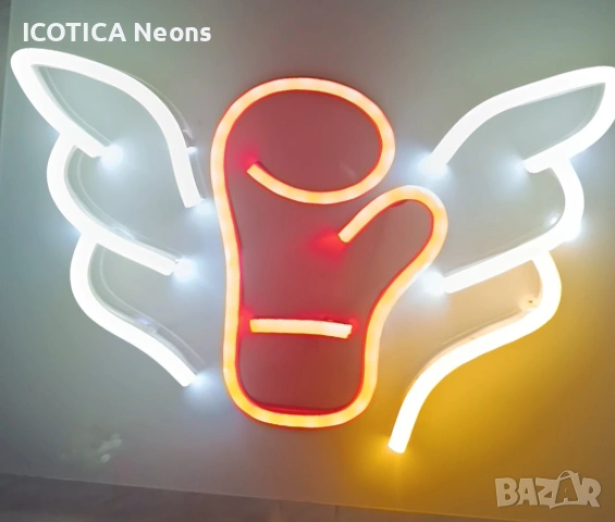 🥊 LED Неонова Червена Ръкавица с Бели и Жълти Крила | ICOTICA, снимка 7 - Лед осветление - 53513142