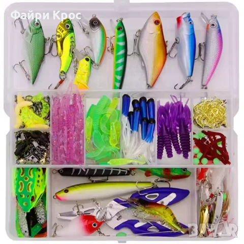 Рибарски принадлежности Риболовен комплект 300 части куфарче с такъми примамки блесна воблер червеи, снимка 2 - Такъми - 50641794