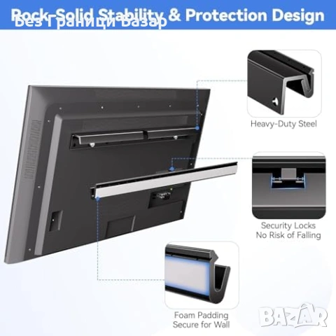 Нова Ултра тънка TV телевизор стойка без пробиване за гипсокартон до 45кг, снимка 5 - Стойки, 3D очила, аксесоари - 53566269