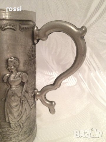 Старинна немска калаена чаша серия "Lindenwirthin" лична колекция нова, снимка 5 - Антикварни и старинни предмети - 43037532