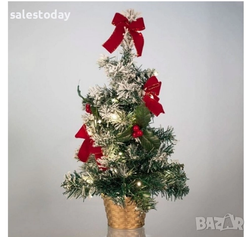 Елха с панделки и сняг, Декоративна снежна елхичка с 20 LED лапички, 50см, снимка 4 - Декорация за дома - 52373525