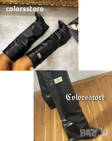 Ботуши на платформа - черна кожа - K-40