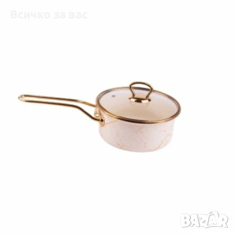 Касерола с капак Goldmann 16x8см. 1.5л./18x9см. 2л. Емайл. Индукция. Бял/Старо злато, снимка 1