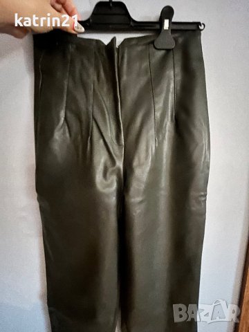 Маслено зелен кожен панталон , снимка 6 - Панталони - 38583024