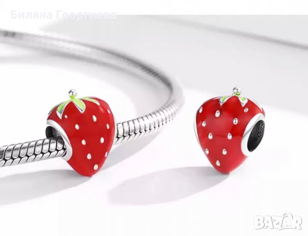 Сребърен талисман за гривна Пандора ягодка Модел 030