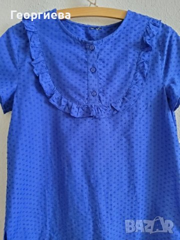 Блуза с къси ръкави в парижко синьо, снимка 2 - Ризи - 37800340