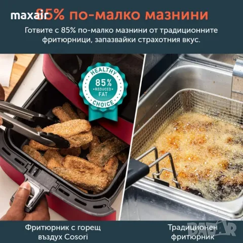 Фритюрник с горещ въздух Cosori Premium Air Fryer CP158-AF, 5.5L, Червен*Безплатна доставка*, снимка 9 - Фритюрници - 49604943
