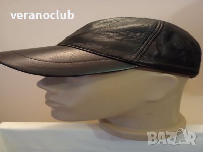 Черна шапка Естествена кожа с козирка Класик, снимка 2 - Шапки - 38024430