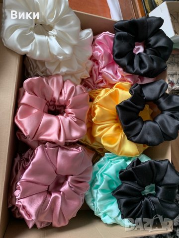 Скрънчета Скрънче Скрънчи за коса ластици за коса сатен, снимка 7 - Аксесоари за коса - 32639504