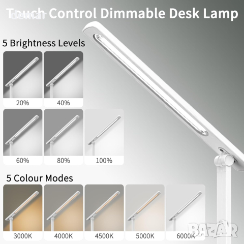 Настолна лампа LONGTOO, 9W димируема LED, 3 режима, 5 цветови температури, снимка 2 - Настолни лампи - 44894948