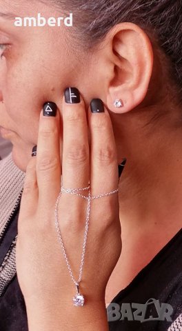 Сребърен комплект "Нежност" - обици и медальон , снимка 2 - Бижутерийни комплекти - 39564364