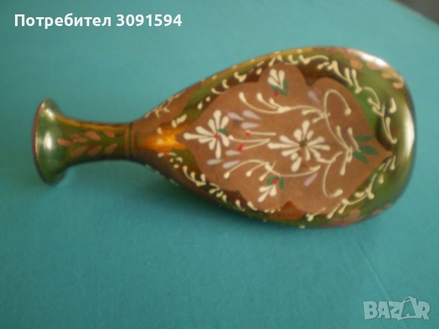 Ръчно издухано  и ръчно рисувана гарафа цвят карамел, снимка 3 - Антикварни и старинни предмети - 38467241