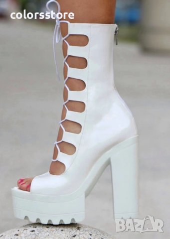 Летни боти на ток - бял лак - 101
