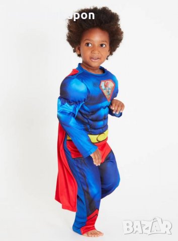 Страхотен костюм на Супермен с мускули и наметало, снимка 3 - Детски панталони и дънки - 26339777
