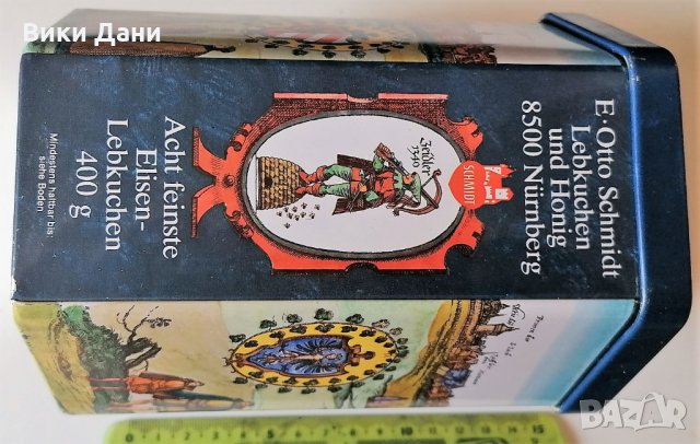 рядка ретро E. Otto Schmidt Nurnberg ламаринена кутия бисквити Западна Германия, снимка 8 - Колекции - 33628870