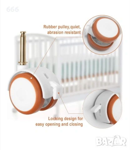 Комплект от 4 въртящи се колела от каучук със спирачка, снимка 4 - Други стоки за дома - 53153707