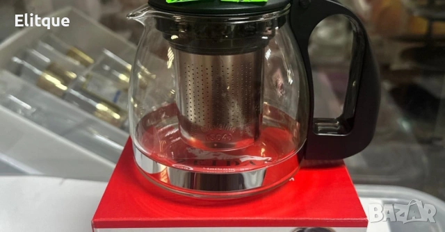 Термоустойчив стъклен чайник със супер здрава и издръжлива дръжка 1100 мл