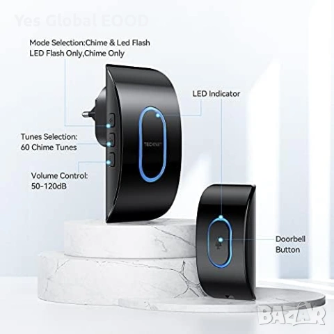 TECKNET безжичен звънец 400 м обхват с LED индикация, снимка 5 - Друга електроника - 53233905