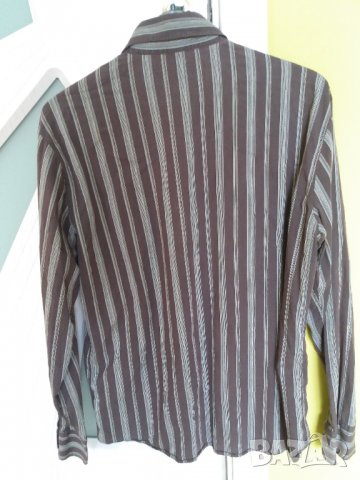 Мъжка риза марка H&M тънка тъмнокафява със златна нишка , снимка 3 - Ризи - 32892382