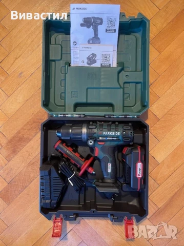 Parkside Акумулаторен ударен винтоверт с две скорости може и в куфар с аксесоари и втора батерия, снимка 6 - Винтоверти - 50646426