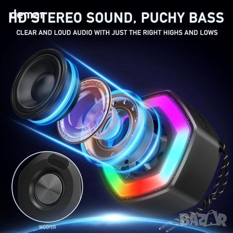 TECEVO HEX Bluetooth безжичен високоговорител с LED светлина, снимка 2 - Bluetooth тонколони - 43584569