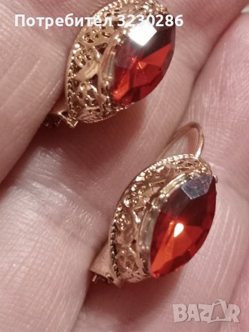 НОВИ Руски позлатени обеци с червени циркони