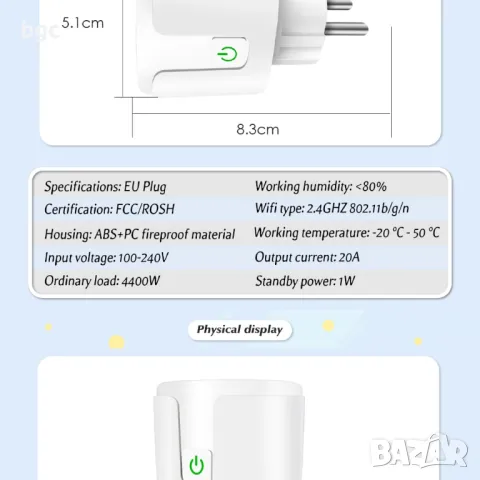 НОВ 20А 4400Watt Смарт Контакт Умен Щепсел Smart Wi-Fi Bluetooth Управление , снимка 15 - Друга електроника - 49469618
