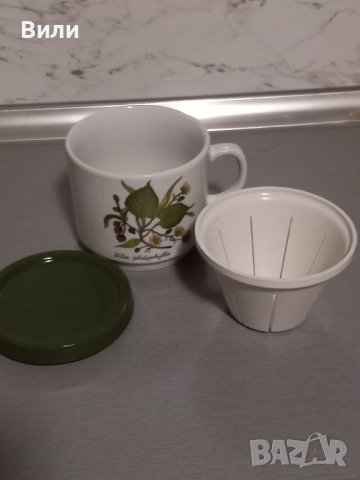 Чаша за чай с капак и цедка от баварски порцелан , снимка 7 - Чаши - 43828433