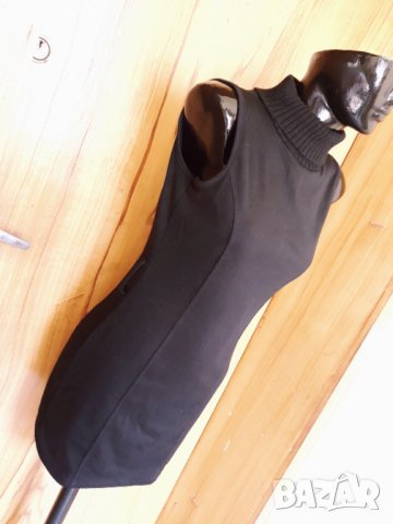 Черна къса рокля с яка вълнено поло С/М , снимка 2 - Рокли - 32974742