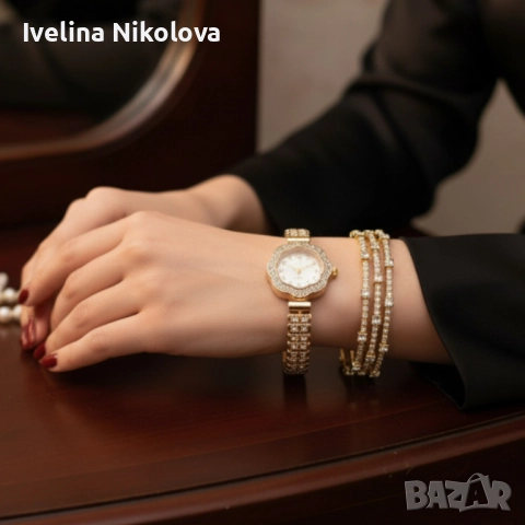 Елегантен дамски комплект – кварцов часовник с гривни в подаръчна кутия, снимка 4 - Дамски - 52466874