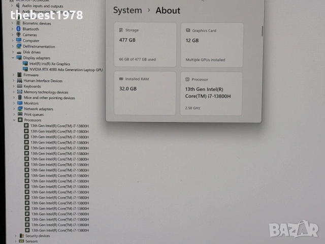 4K OLED Touch DELL 5680`i7-13800H/RTX 4000 ADA-12GB/32GB DDR5/512GB SSD/Бат 12ч/Гаранция, снимка 8 - Лаптопи за игри - 53092895