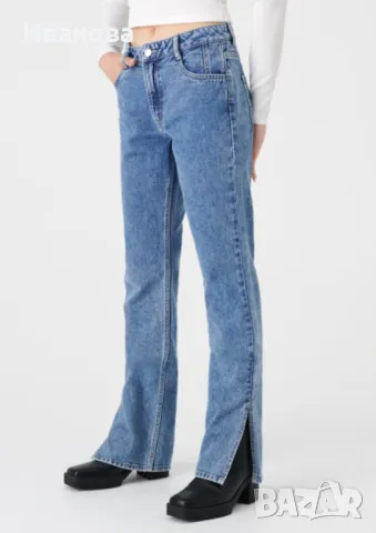 Черни 100% памучни дънки с прав крачол , снимка 11 - Дънки - 49608053