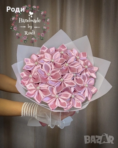 Букет от вечни сатенени рози, снимка 2 - Подаръци за жени - 53589093